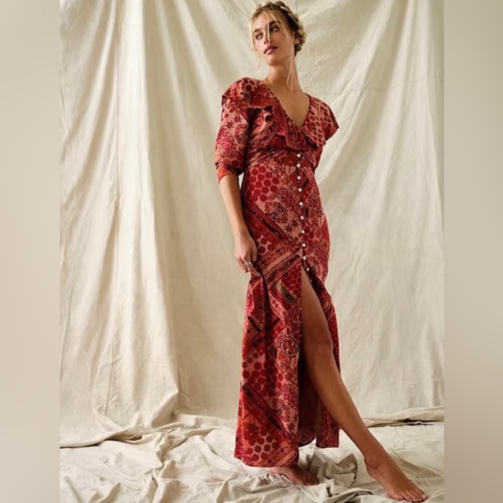 NWT, Free People, v-neck dress- FP Lennon primrose combo